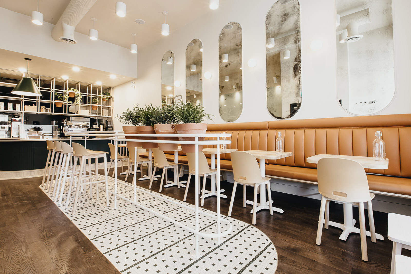 Interior photo of the Gray Olive Cafeteria customer lounge, designed by Cutler Interior Design & Architecture