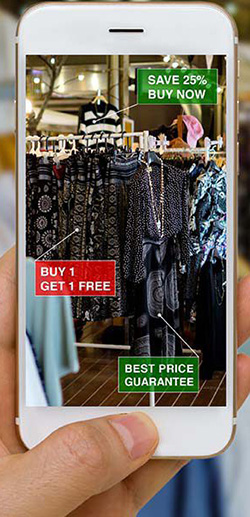 A mobile phone showing the retail possibilities of augmented reality