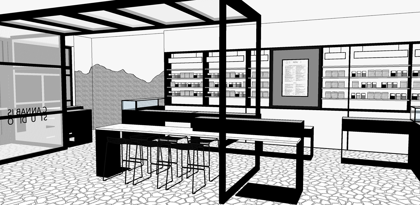 3D Rendered drawings of retail cannabis product displays