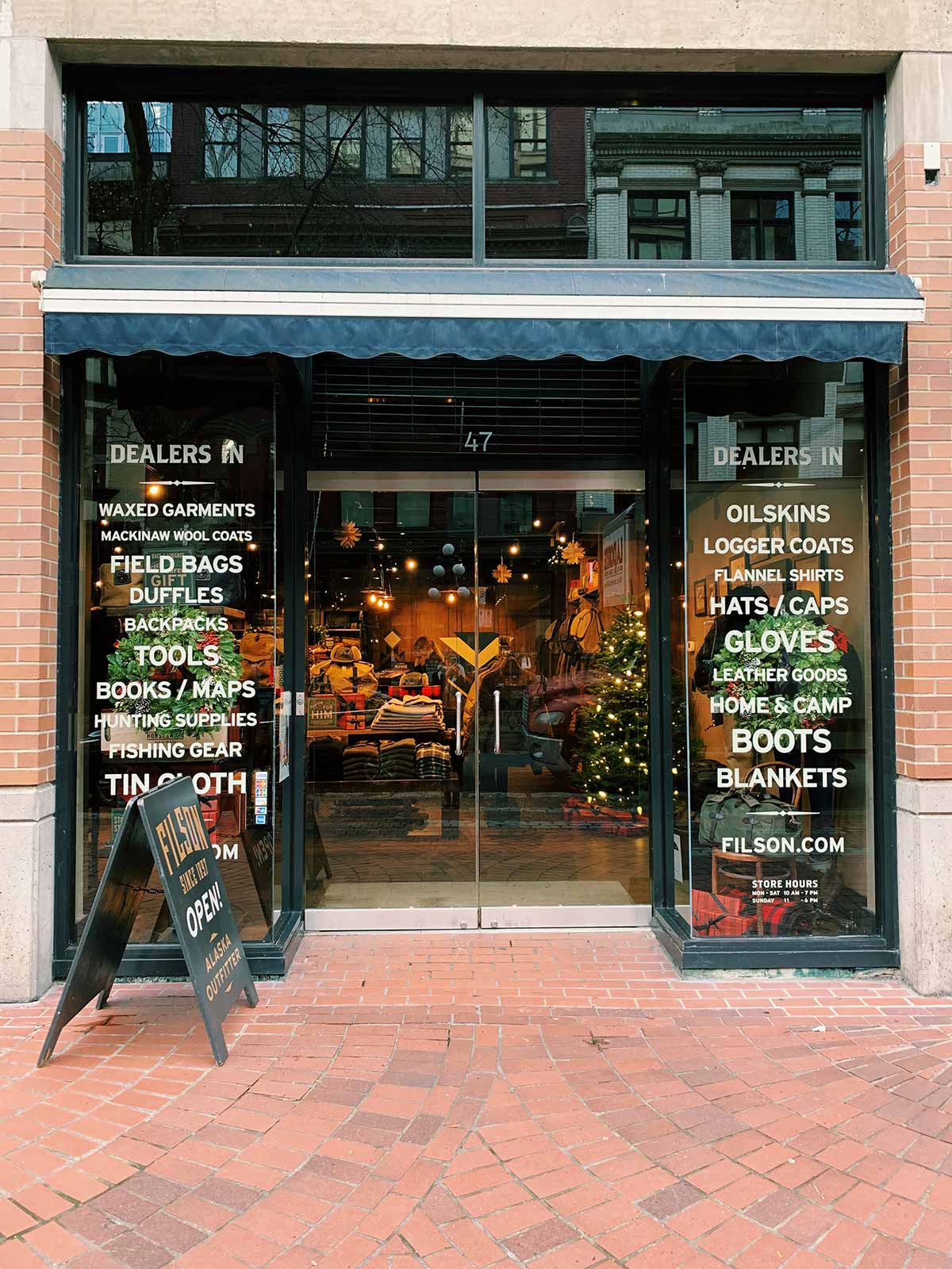 Store exterior and window display by Filson in Vancouver BC