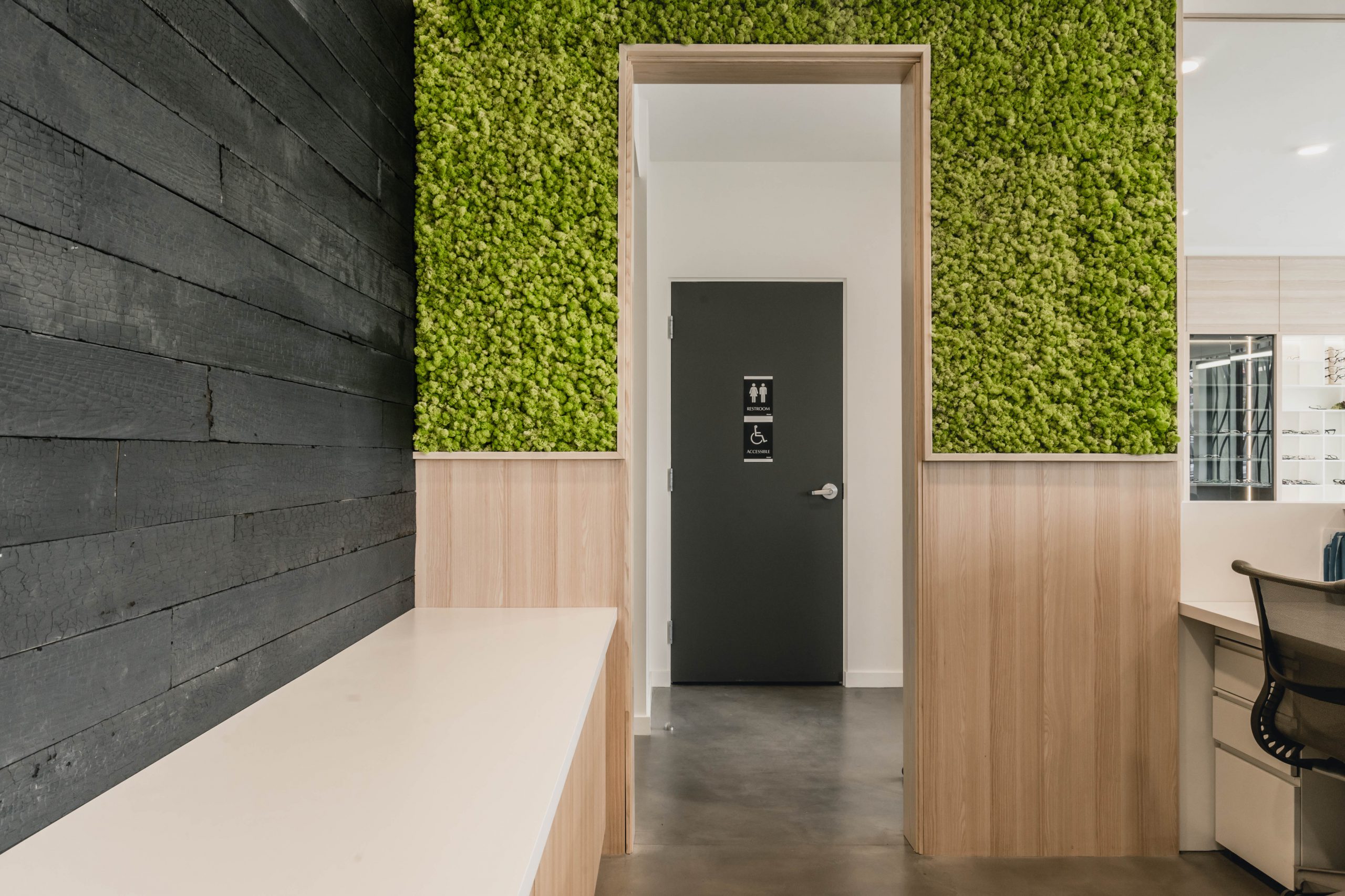 Hallway Towards Washrooms, Retail Optometry Interior Design, Boardwalk Optometry in Surrey BC, by Cutler