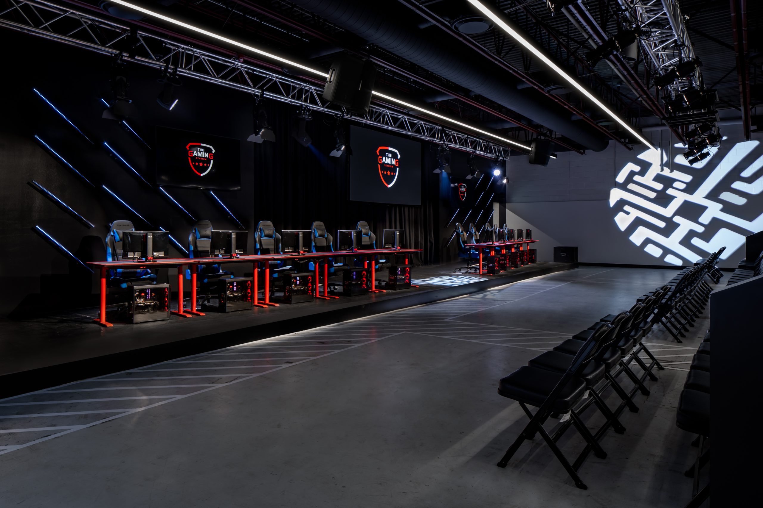 Gaming stage and seating area, Professional Gaming Stadium Interior Design, The Gaming Stadium in Richmond BC, by Cutler