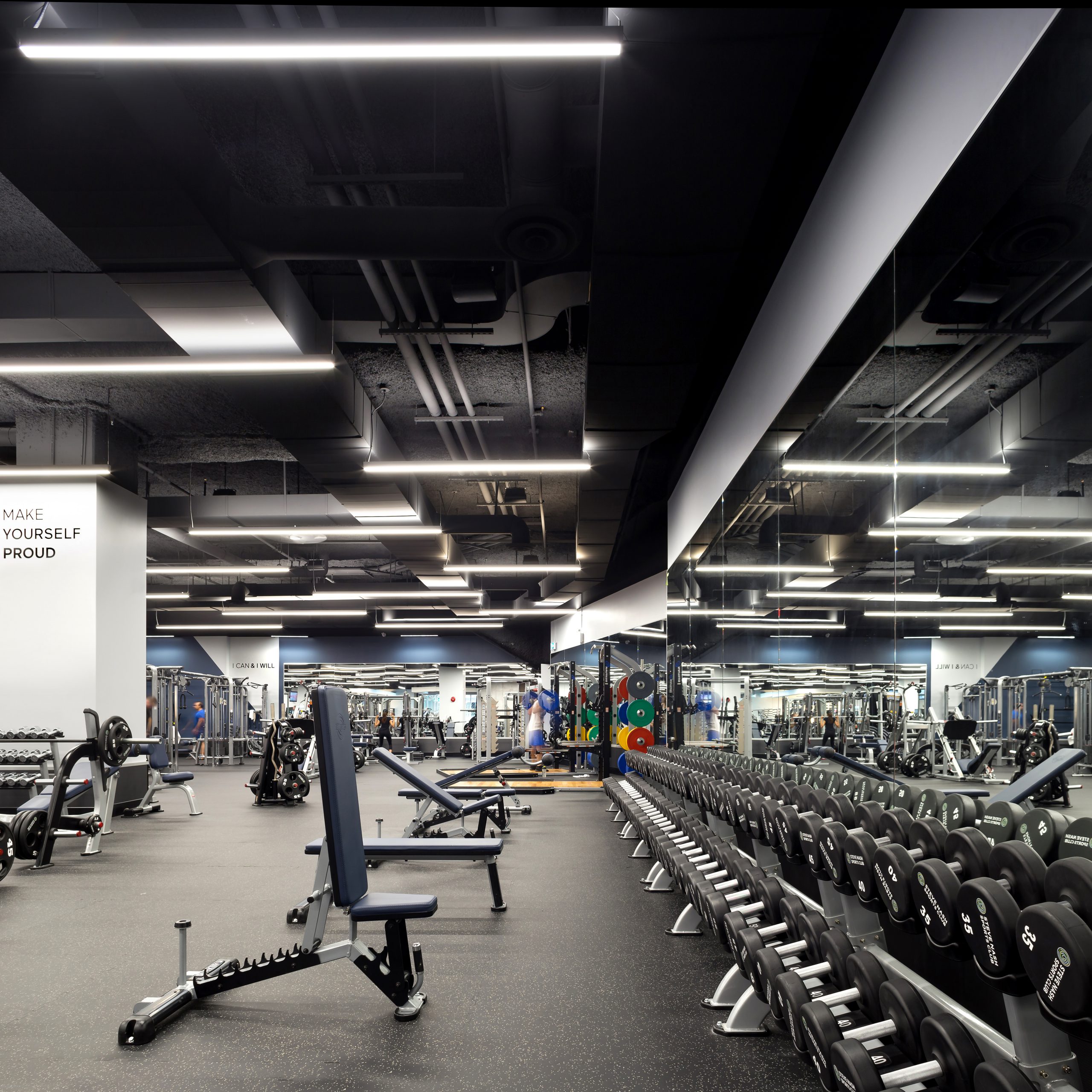 Free Weights Area, Gym Interior Design, Steve Nash Park Royal in West Vancouver BC, by Cutler