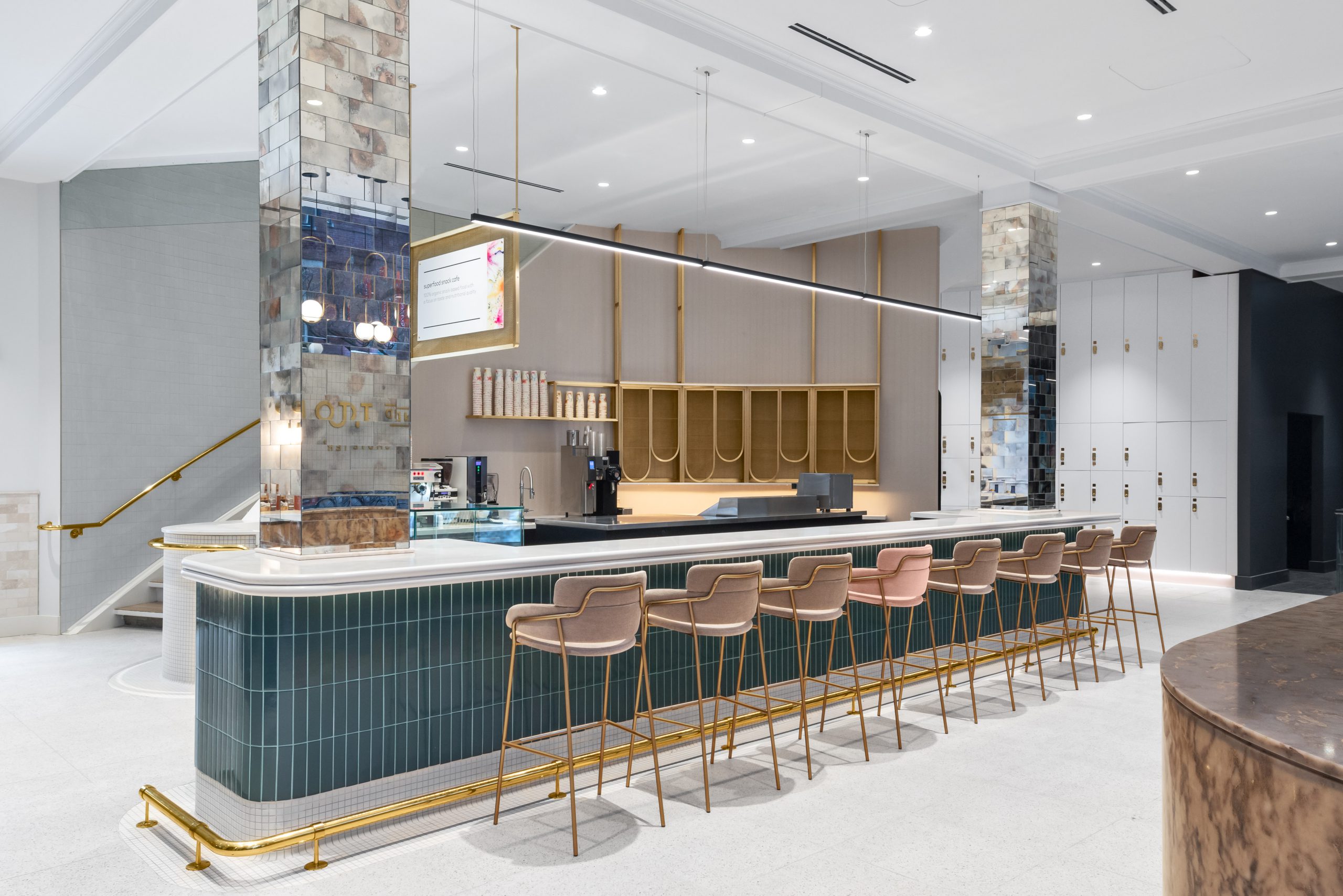 Sweat and Tonic in Toronto ON Gym Design Fitness centre bar and chairs by Cutler