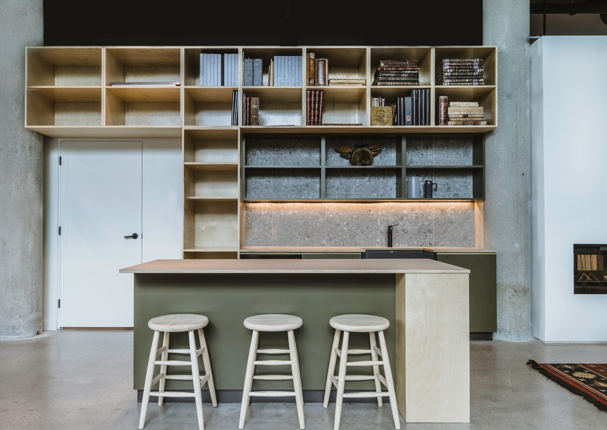 Kitchen Area and Stools, Showroom Design, Woods Product Development Lab in Vancouver BC, by Cutler