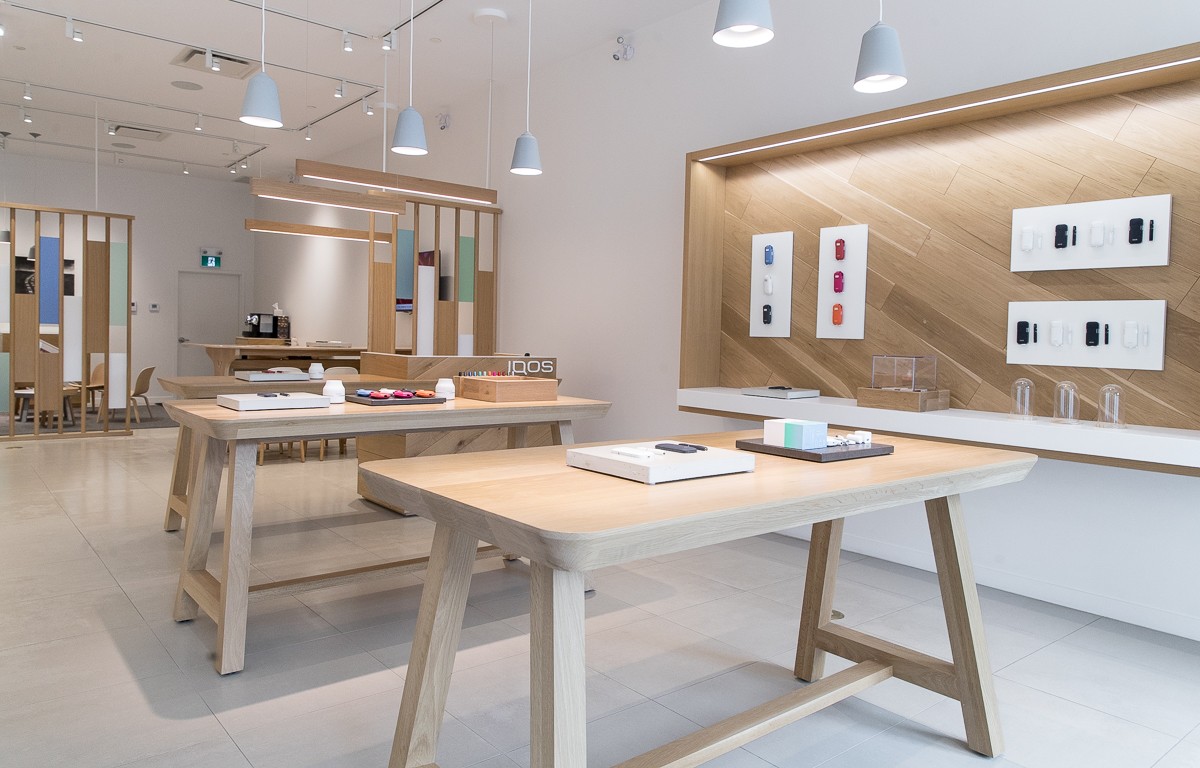 Product Display Desks & Shelving, Retail Interior Design, IQOS in Calgary Alberta, by Cutler