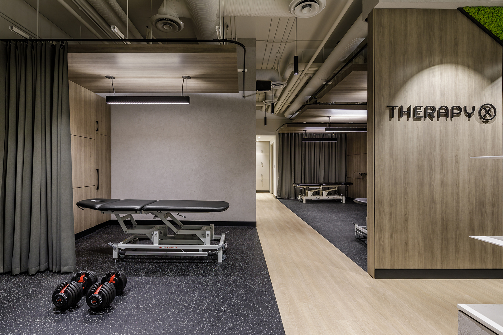 Weights, bench, hallway, , Therapy X in Vancouver BC, by Cutler