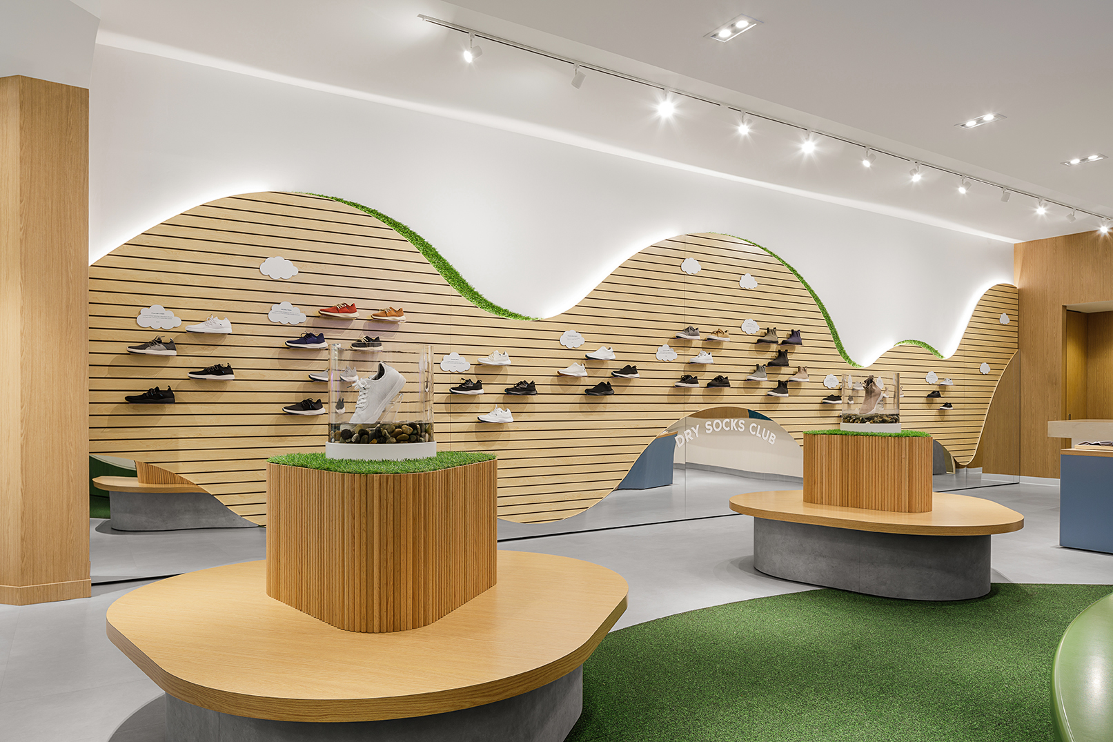 Shoe display seating, , Vessi in Metropolis at Metrotown, Burnaby BC, by Cutler