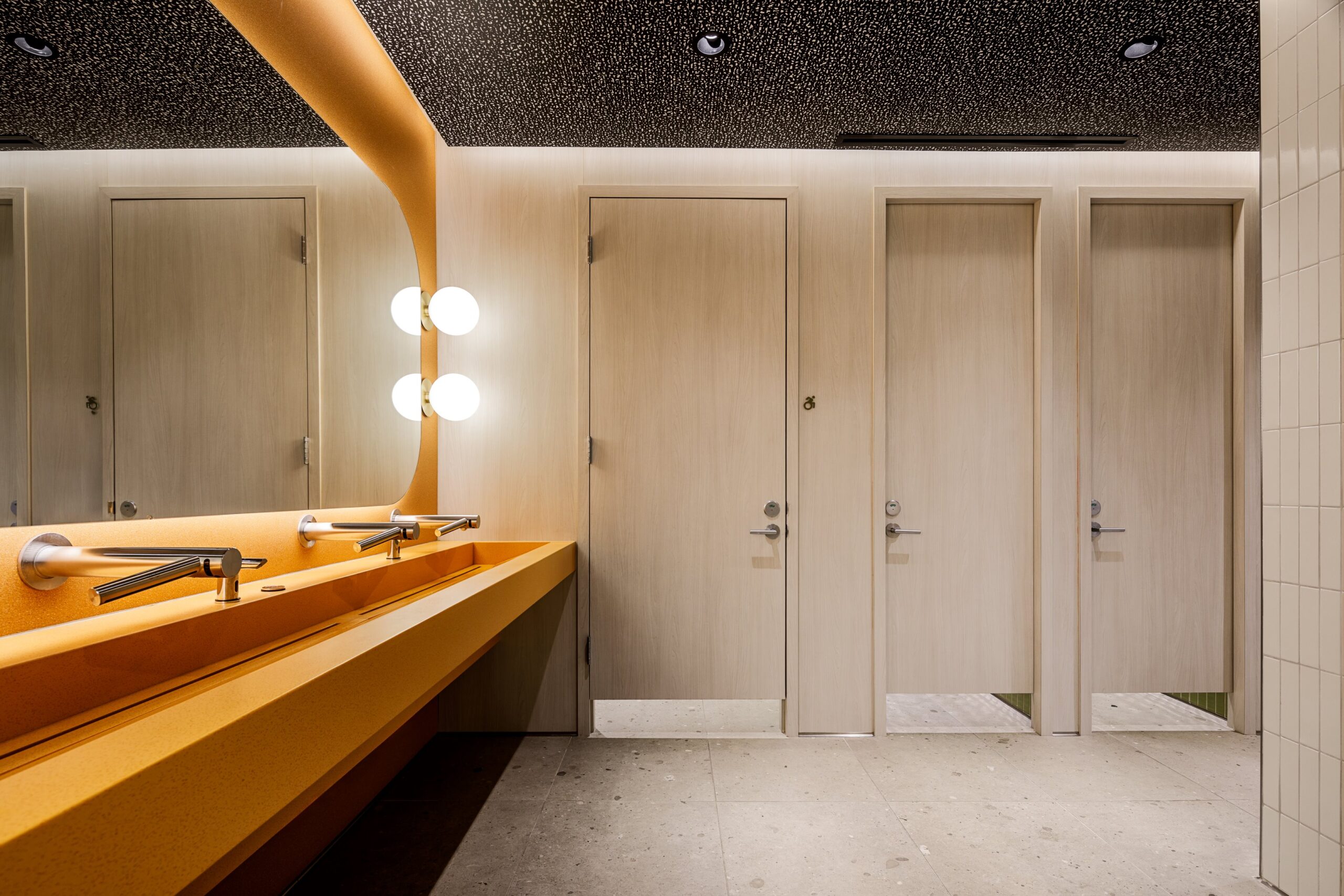 Washroom, mirror, lights, sink, faucets, stalls, , The Cultch in Vancouver BC, by Cutler