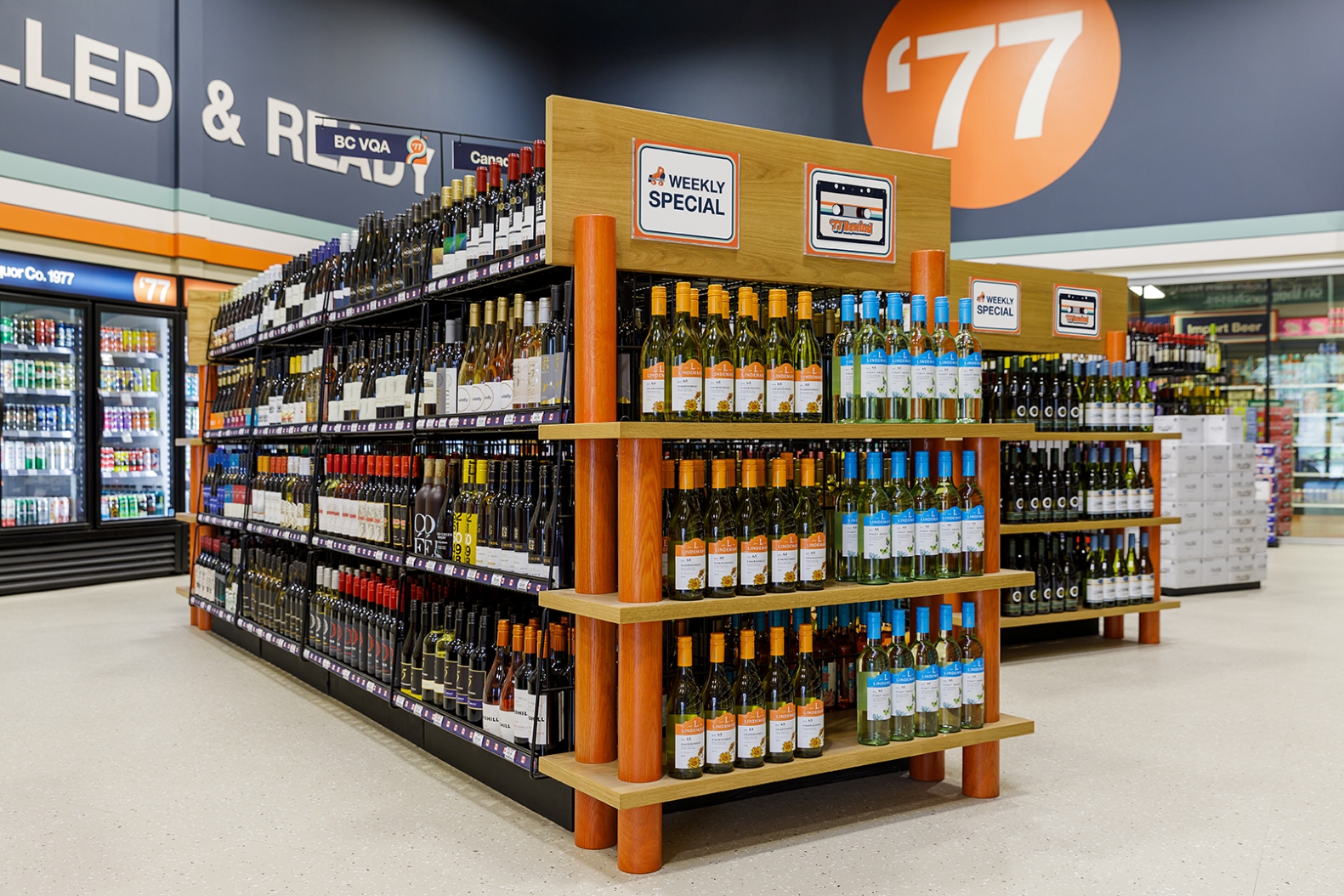 Millwork, retail, liquor store, aisle, display, , The Liquor Co. 1977 in Multiple Locations on Vancouver Island BC, by Cutler